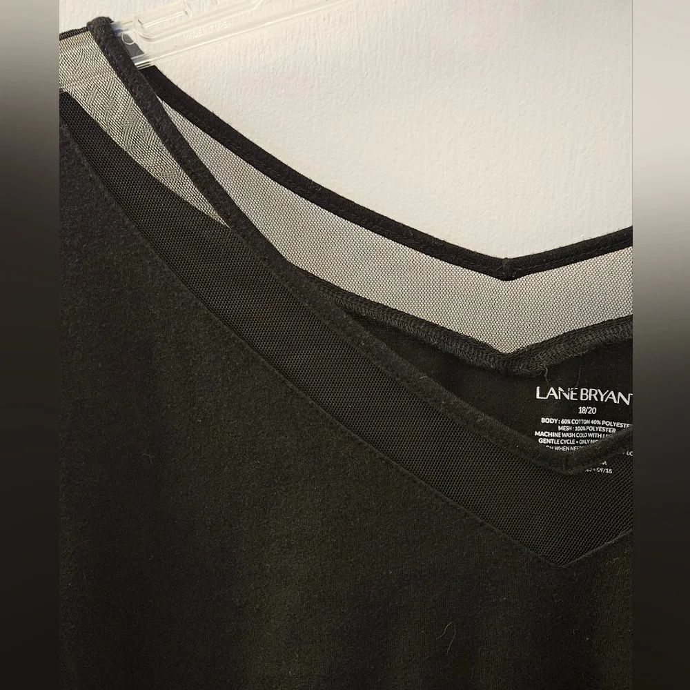 Lane Bryant Sheer Trim Black Long Sleeve Top - Picture 4 of 5